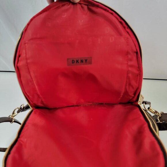 DKNY Logo Monogram Backpack | Brown Faux Leather Bookbag - Picture 8 of 8